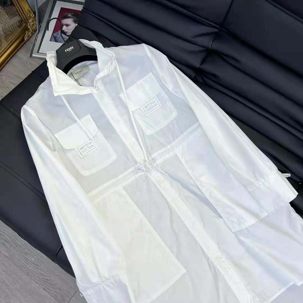 Fendi Women High Collar Shirt White Cotton Dress - image 4