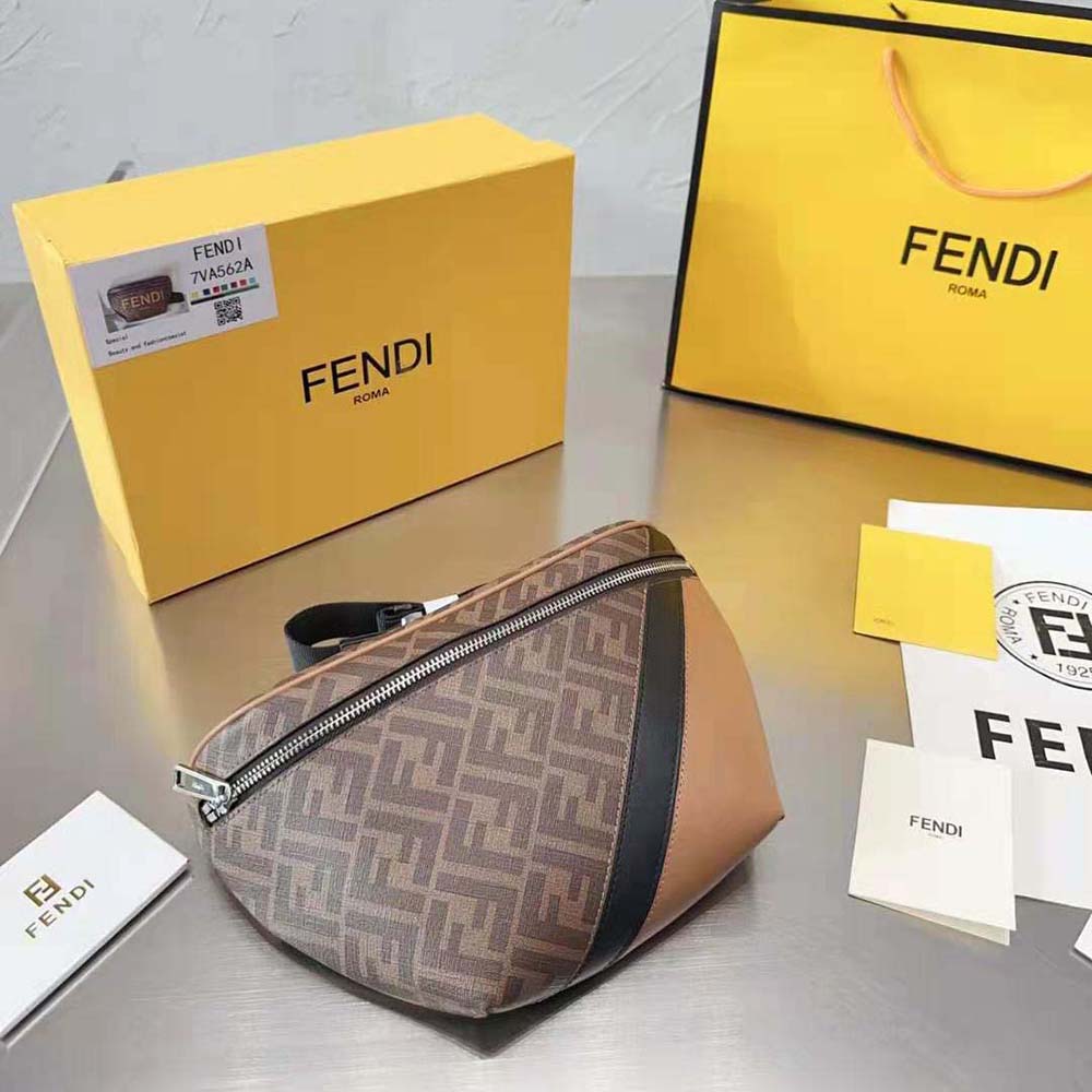 Side angle highlighting adjustable strap of Fendi Men Multicolor Leather Belt Bag