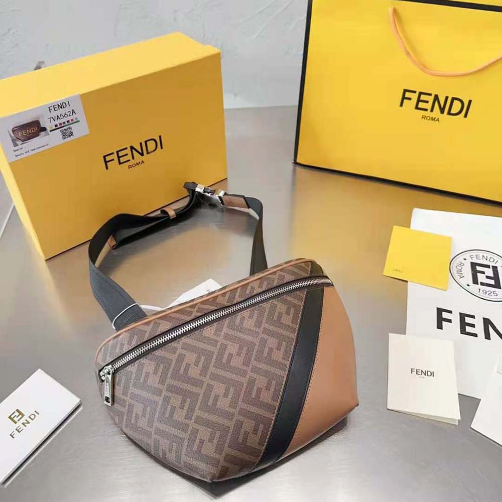 Close-up of gold-tone hardware and zipper on Fendi Men Multicolor Leather Belt Bag