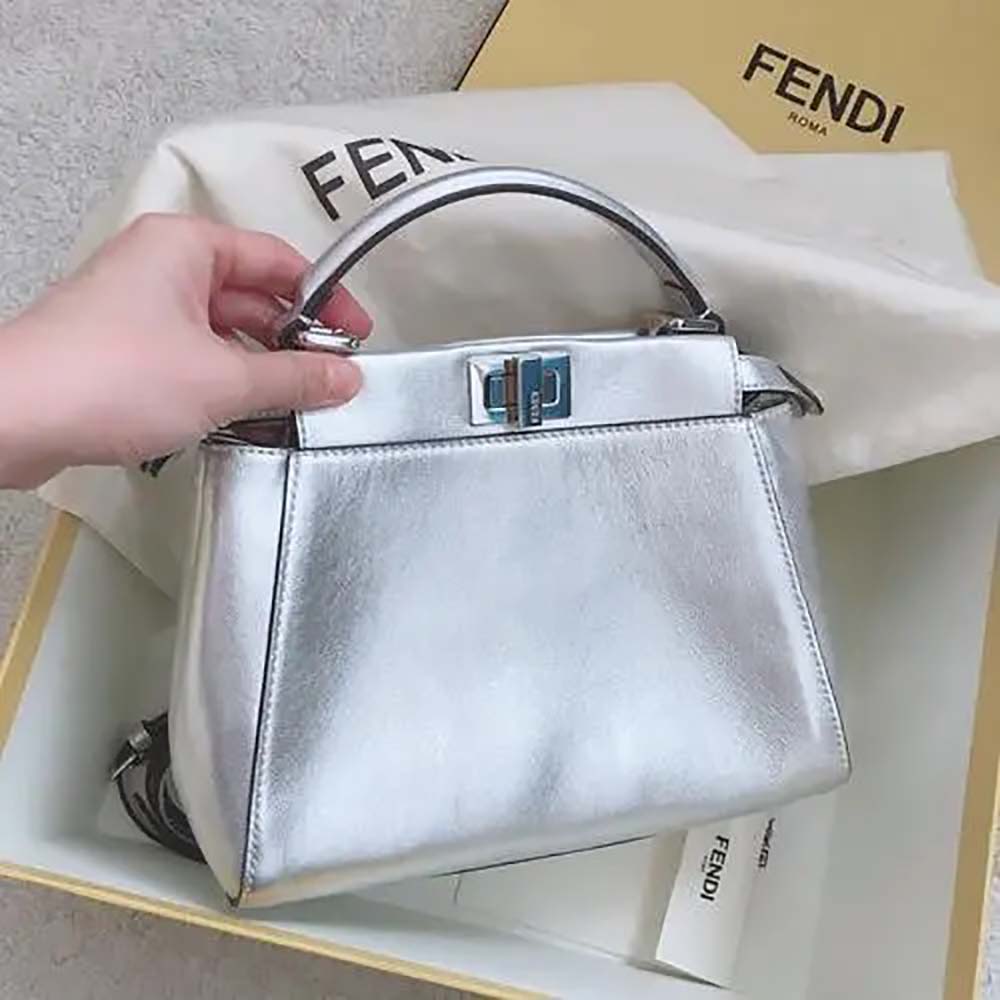 Close-up of silver-tone hardware on Fendi Women Peekaboo Iconic XS Mini-Bag