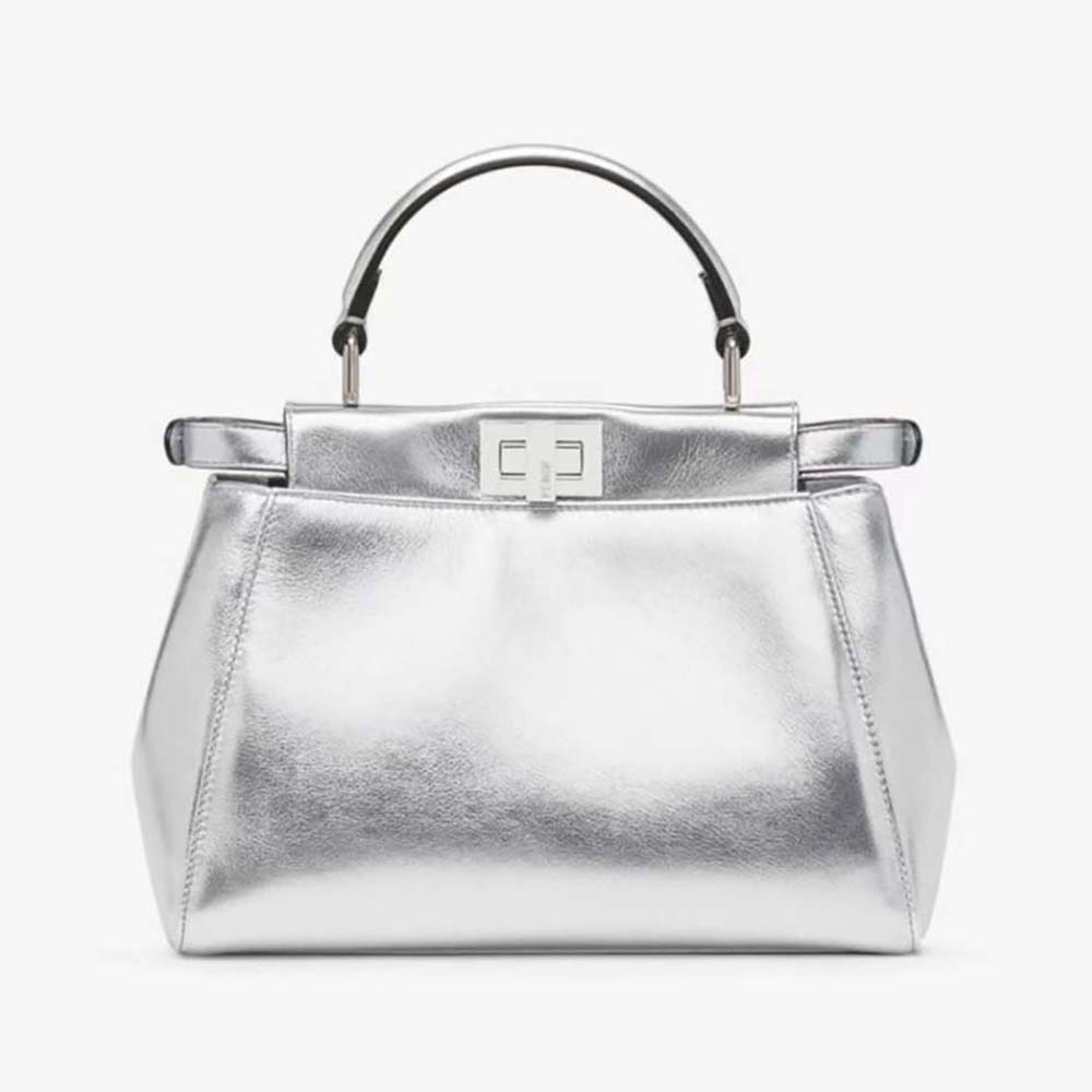 Front view of Fendi Women Peekaboo Iconic XS Mini-Bag in Silver