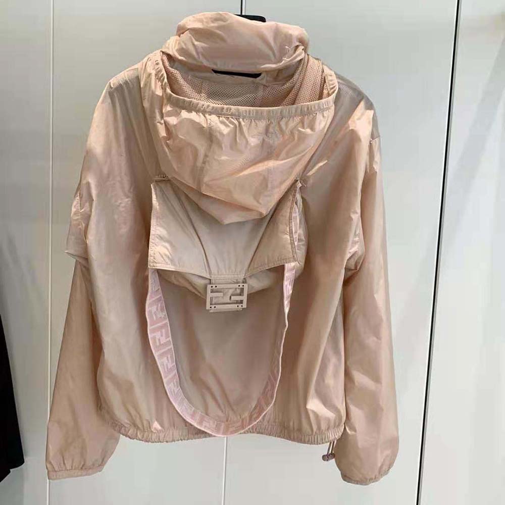 Side angle showing silhouette and relaxed fit of Fendi Women Pink Nylon Windbreaker-Pink