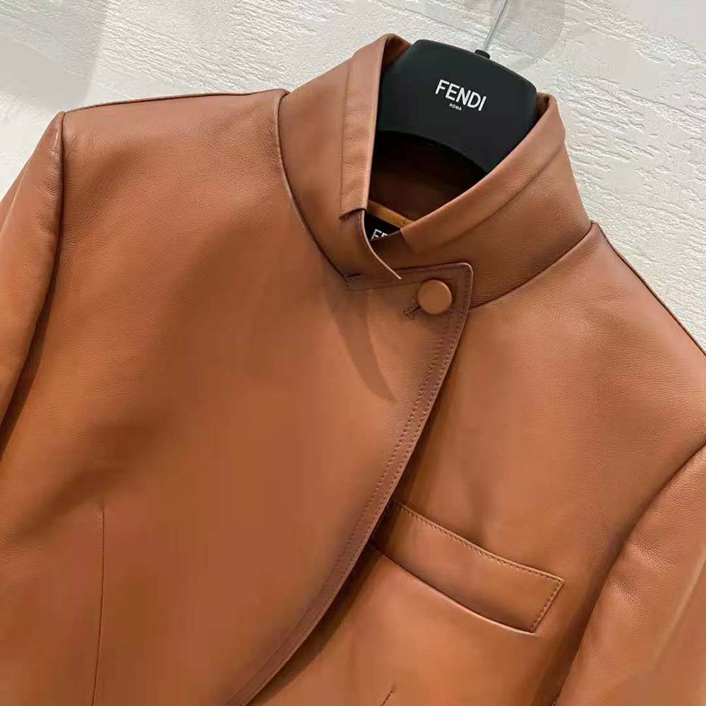 Fendi Women Shaded-Effect Tan Leather Jacket - image 5