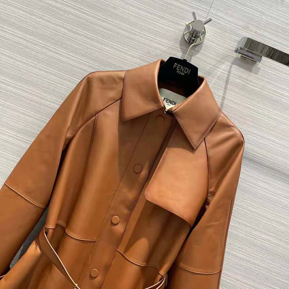 Fendi Women Shaded-Effect Tan Leather Jacket - image 5
