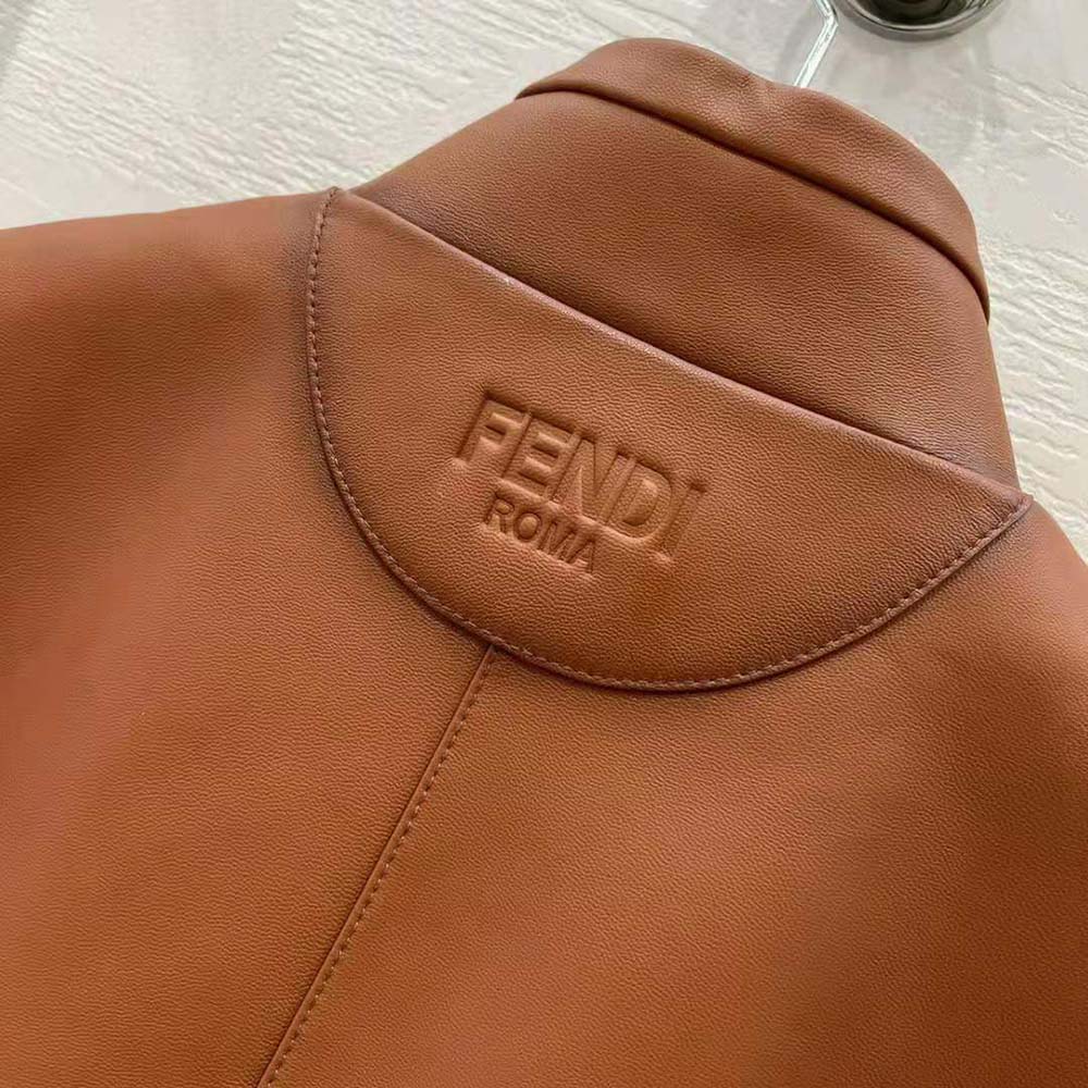 Fendi Women Shaded-Effect Tan Leather Jacket - image 7