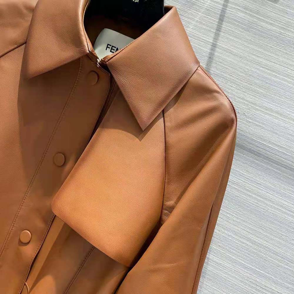 Fendi Women Shaded-Effect Tan Leather Jacket - image 6