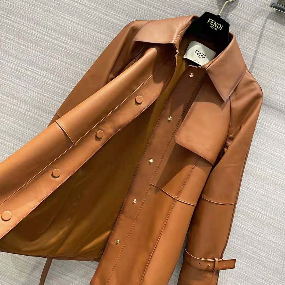 Fendi Women Shaded-Effect Tan Leather Jacket - image 4
