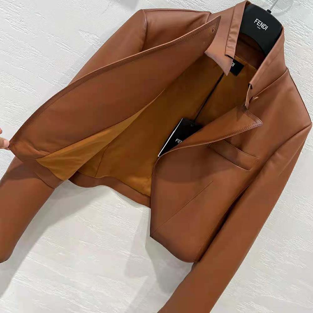 Fendi Women Shaded-Effect Tan Leather Jacket - image 4