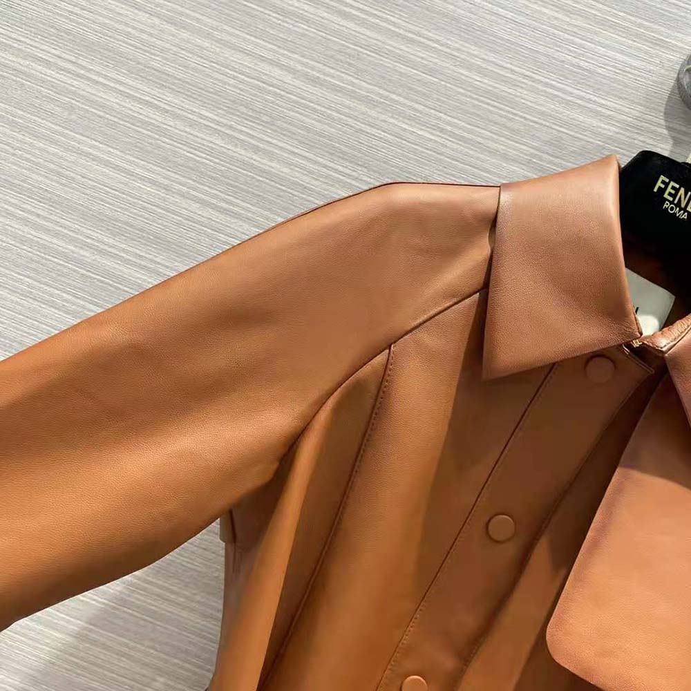 Fendi Women Shaded-Effect Tan Leather Jacket - image 7