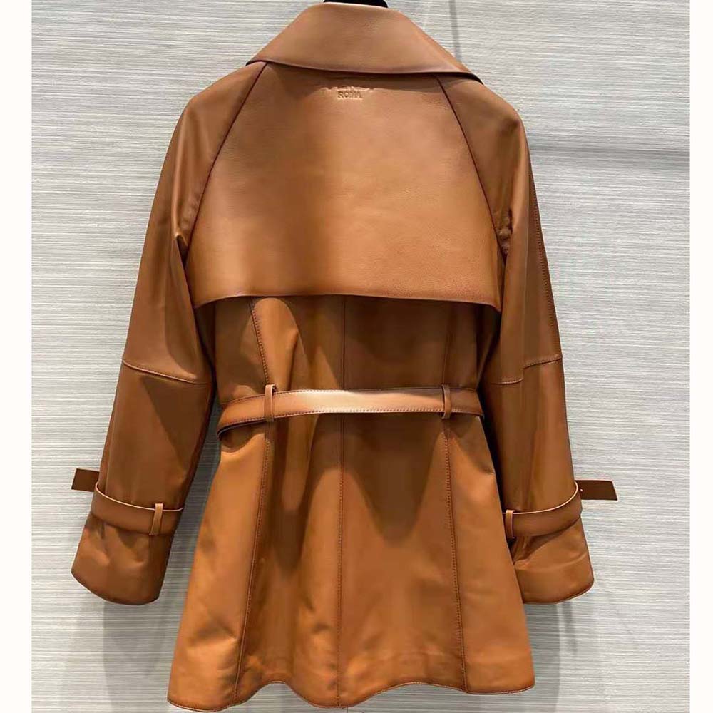 Side angle showing shaded-effect finish on Fendi Women Shaded-Effect Tan Leather Jacket