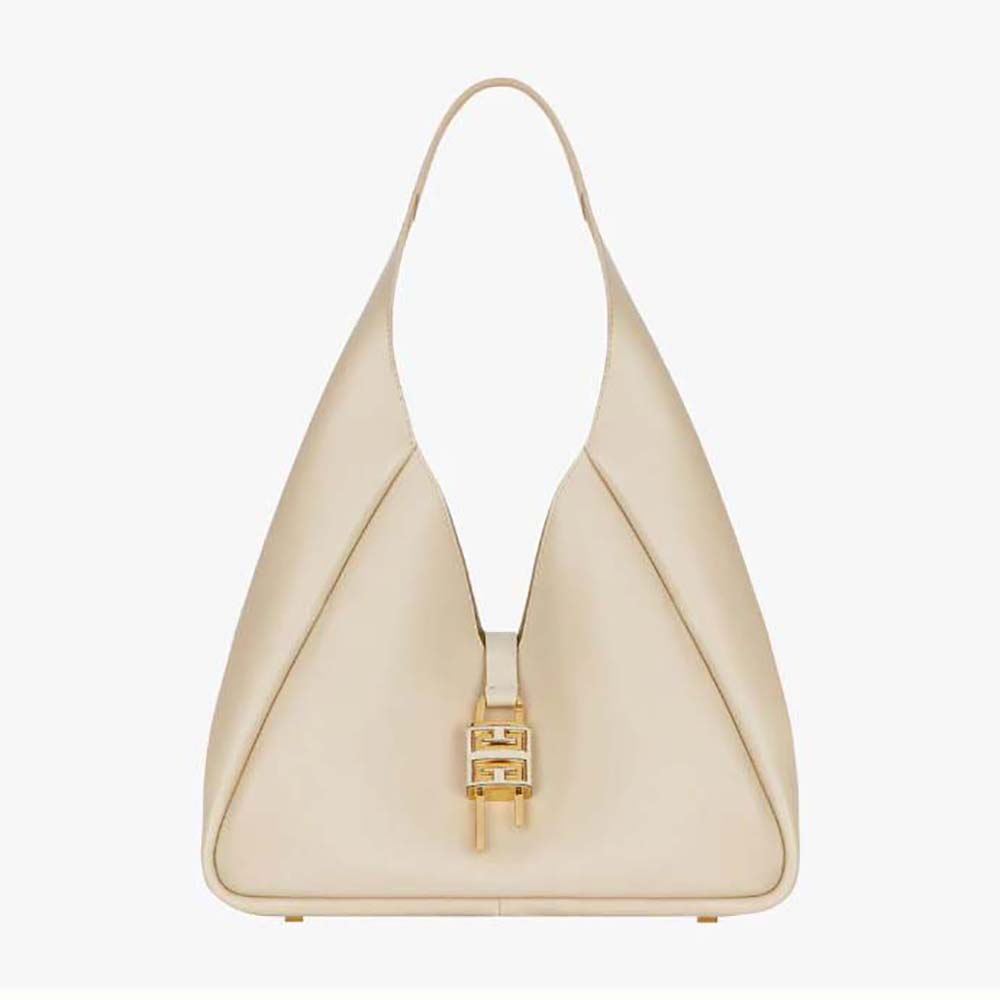 Front view of Givenchy Women Medium G-Hobo Bag in Smooth Leather-Beige