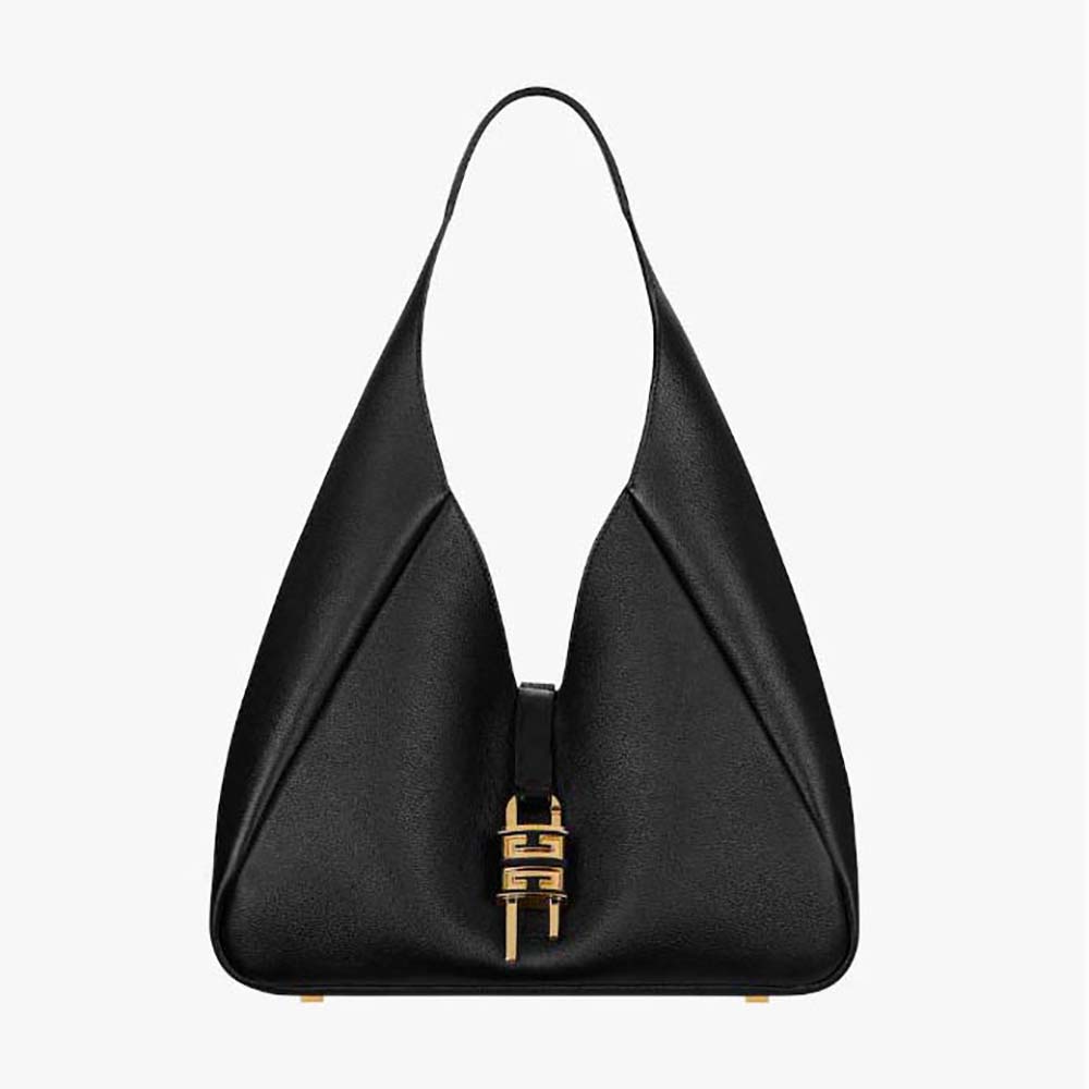 Front angle view of Givenchy Women Medium G-Hobo Bag in smooth black leather