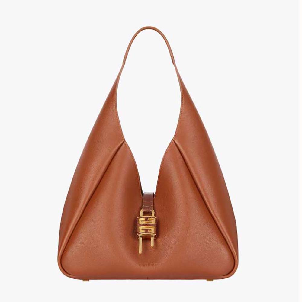 Front view of Givenchy Women Medium G-Hobo Bag in smooth brown leather