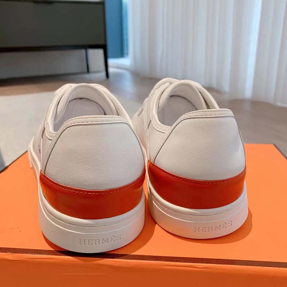 Hermes Unisex Get Sneaker in Calfskin with Signature “Hermès Paris” Stencil-White - image 6