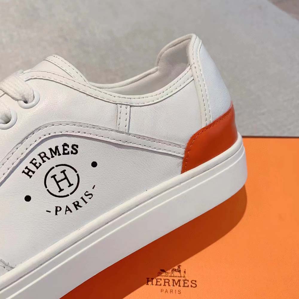Hermes Unisex Get Sneaker in Calfskin with Signature “Hermès Paris” Stencil-White - image 7