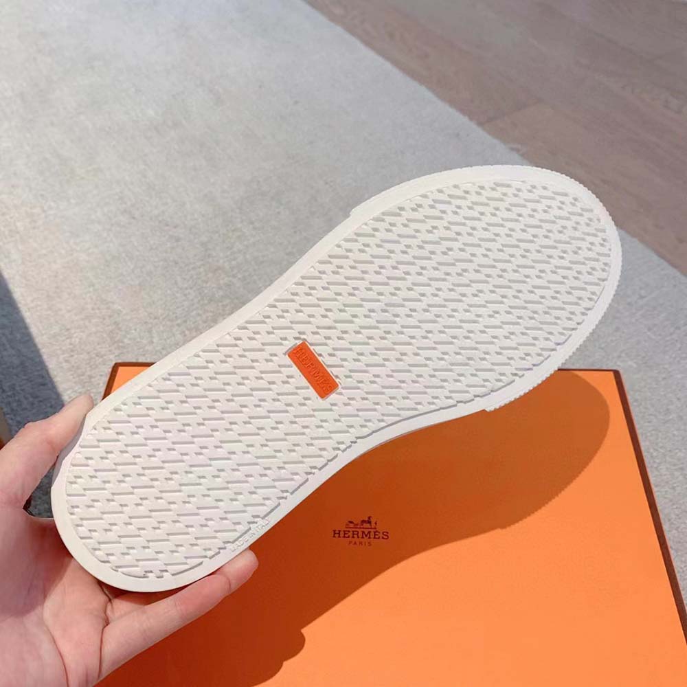 Hermes Unisex Get Sneaker in Calfskin with Signature “Hermès Paris” Stencil-White - image 8