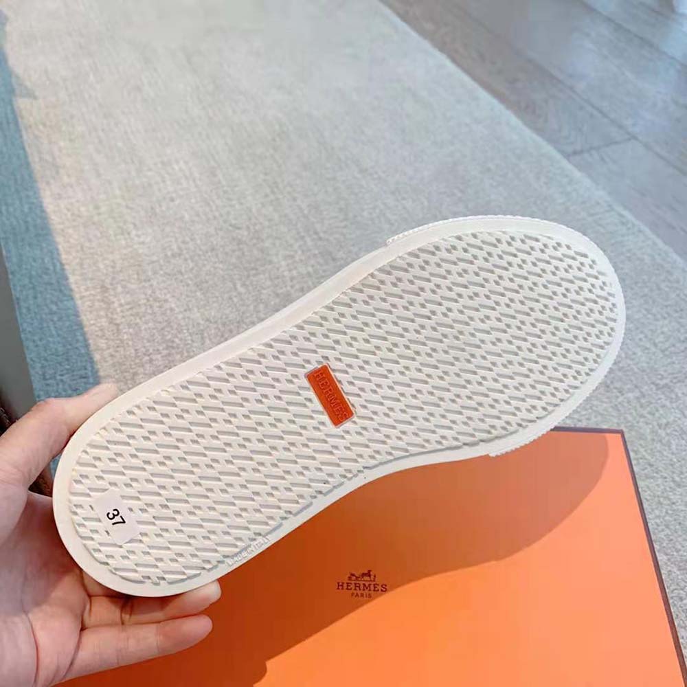 Hermes Unisex Get Sneaker in SH Canvas and Calfskin with Signature “Hermès Paris” Stencil-Silver - image 10
