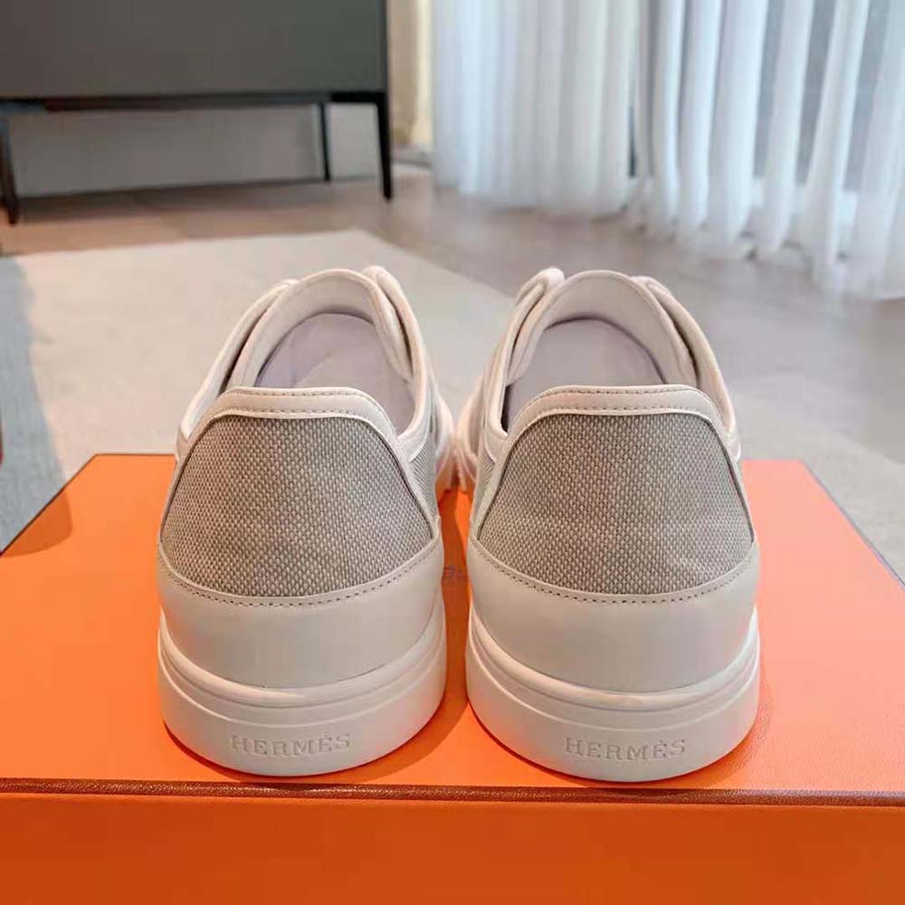 Hermes Unisex Get Sneaker in SH Canvas and Calfskin with Signature “Hermès Paris” Stencil-Silver - image 7