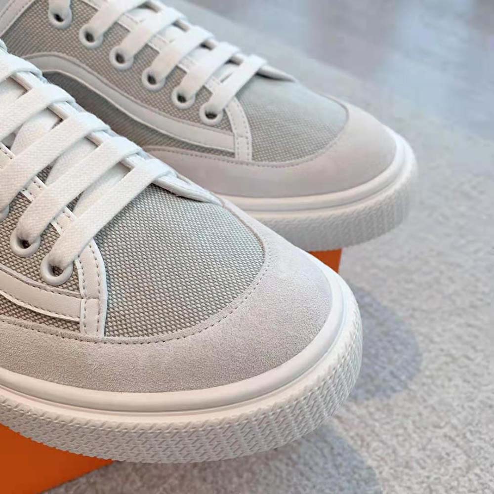 Hermes Unisex Get Sneaker in SH Canvas and Calfskin with Signature “Hermès Paris” Stencil-Silver - image 8