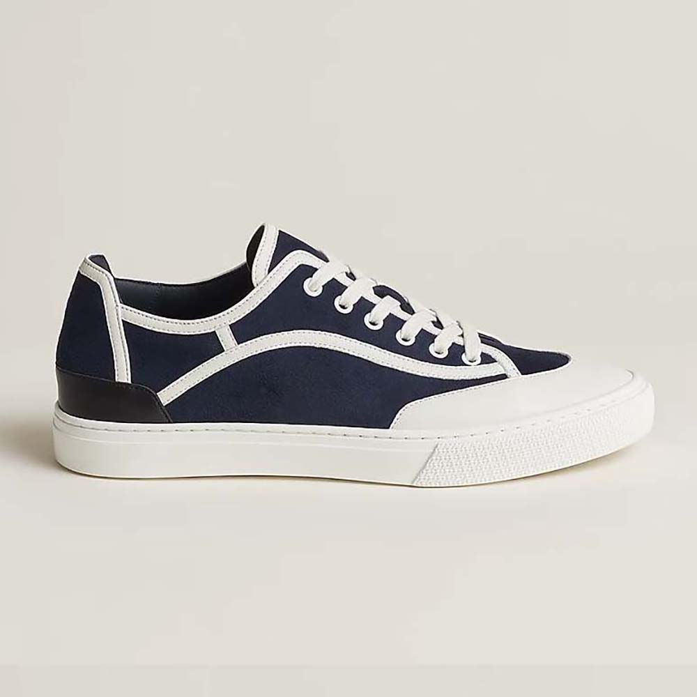Side view of Hermes Unisex Get Sneaker in black suede goatskin and calfskin