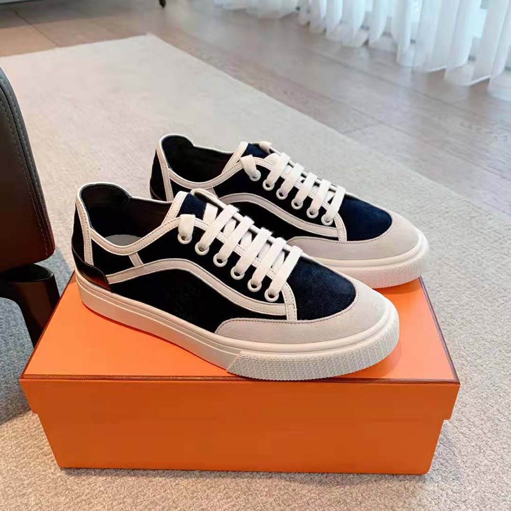 Hermes Unisex Get Sneaker in Suede Goatskin and Calfskin with Signature “Hermès Paris” Stencil-Black - image 4