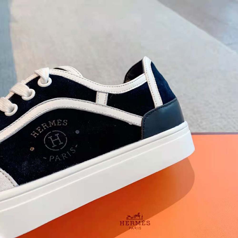 Hermes Unisex Get Sneaker in Suede Goatskin and Calfskin with Signature “Hermès Paris” Stencil-Black - image 9