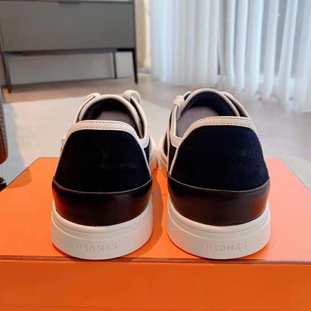 Hermes Unisex Get Sneaker in Suede Goatskin and Calfskin with Signature “Hermès Paris” Stencil-Black - image 7
