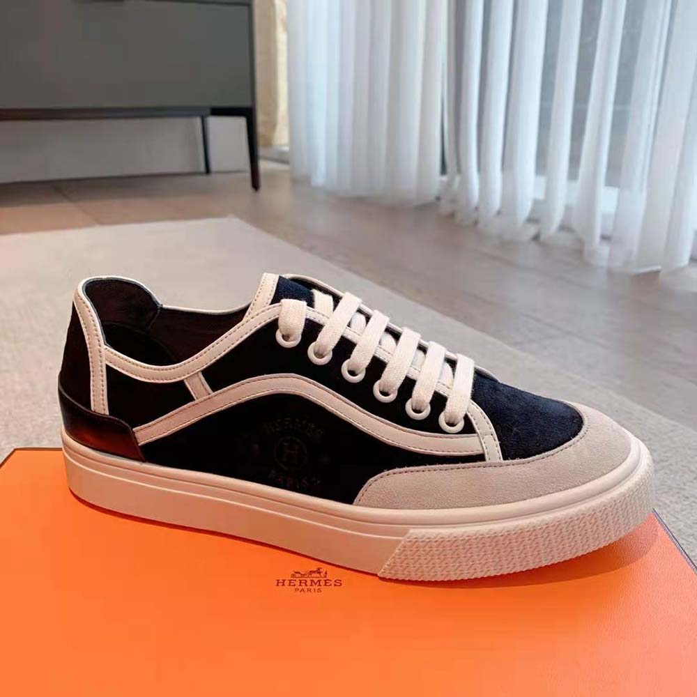 Hermes Unisex Get Sneaker in Suede Goatskin and Calfskin with Signature “Hermès Paris” Stencil-Black - image 5