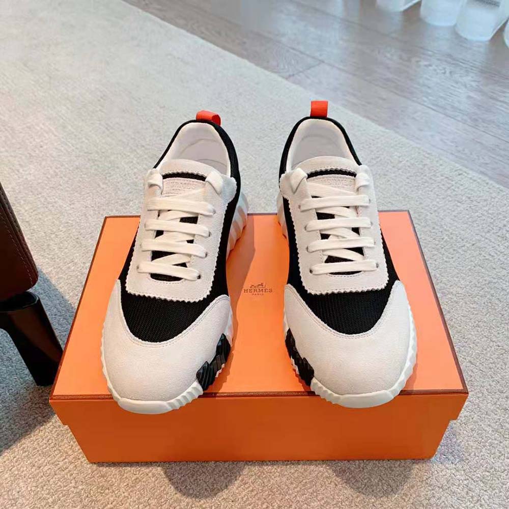 Top view showing lace closure on Hermes Women Bouncing Sneaker black edition