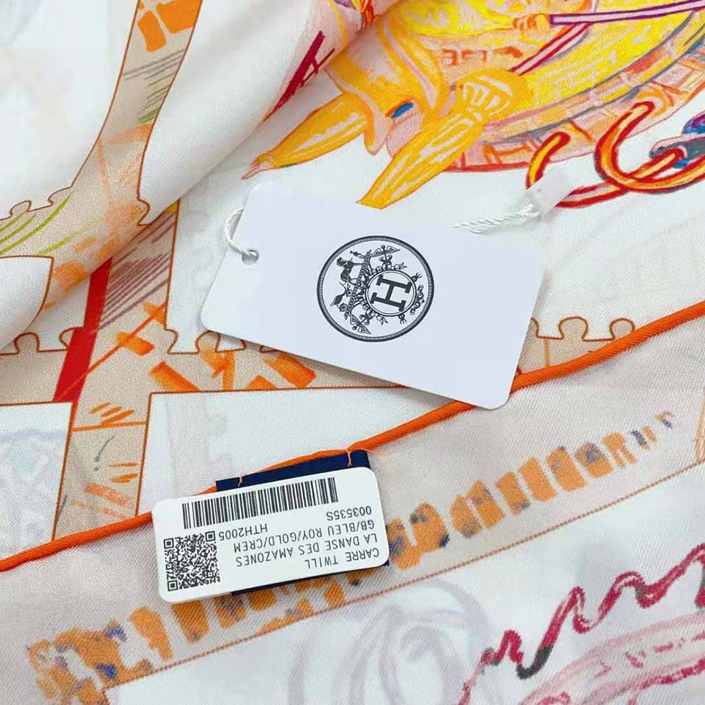 Hermes Women Chevaloscope Scarf 90 in Silk Twill with Hand-Rolled Edges-Orange - image 8