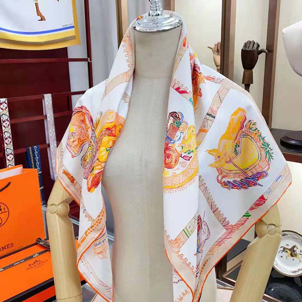 Hermes Women Chevaloscope Scarf 90 in Silk Twill with Hand-Rolled Edges-Orange - image 4