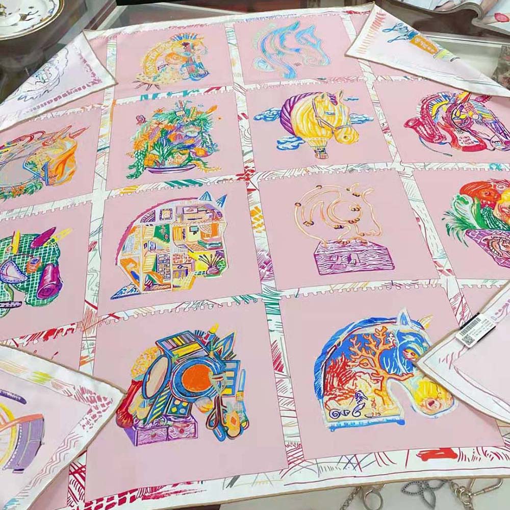 Hermes Women Chevaloscope Scarf 90 in Silk Twill with Hand-Rolled Edges-Pink - image 6