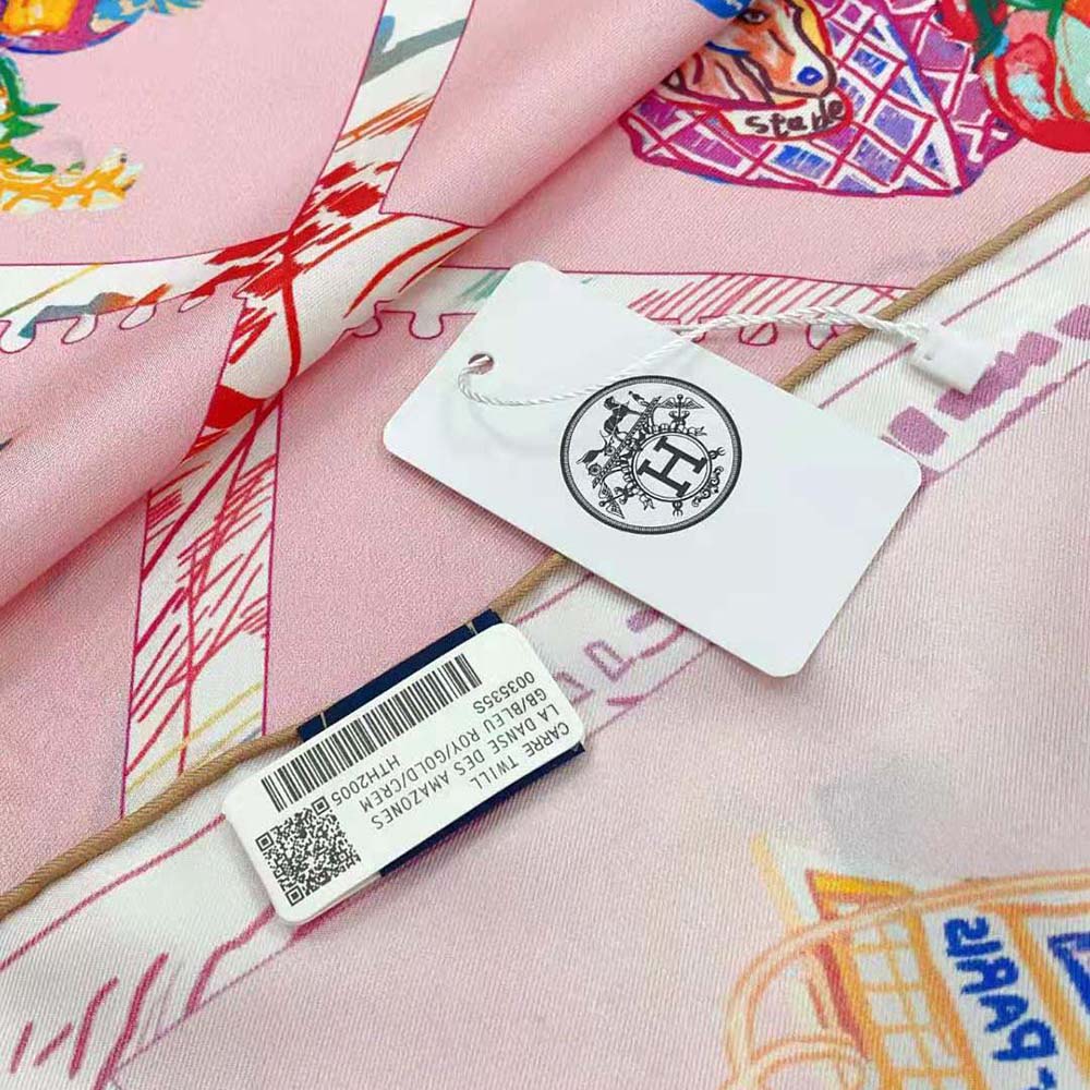 Hermes Women Chevaloscope Scarf 90 in Silk Twill with Hand-Rolled Edges-Pink - image 8
