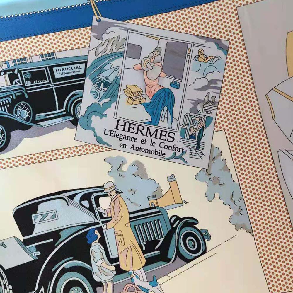 Hermes Women Confort en Automobile Scarf 70 in Silk Twill with Hand-Rolled Edges-Blue - image 7