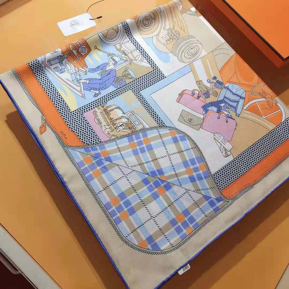 Hermes Women Confort en Automobile Scarf 70 in Silk Twill with Hand-Rolled Edges-Orange - image 5