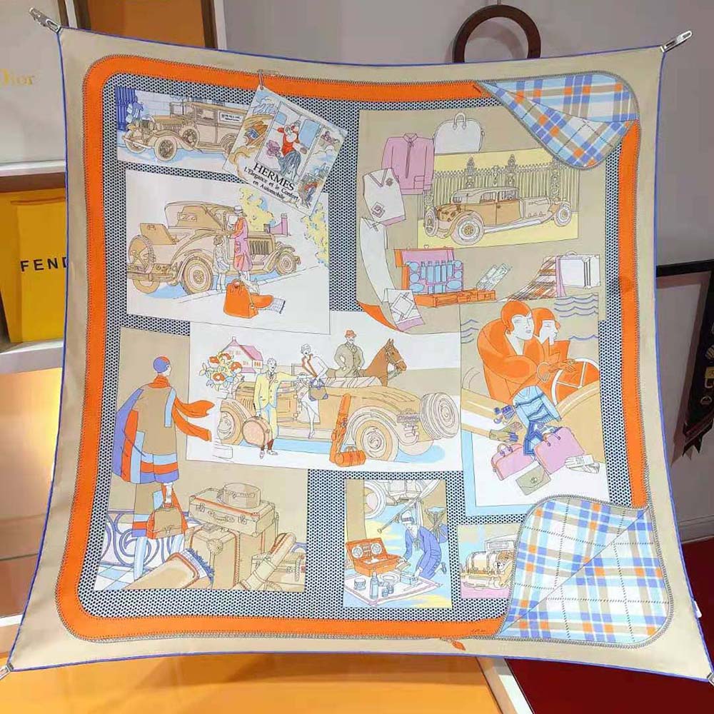 Hermes Women Confort en Automobile Scarf 70 in Silk Twill with Hand-Rolled Edges-Orange - image 4