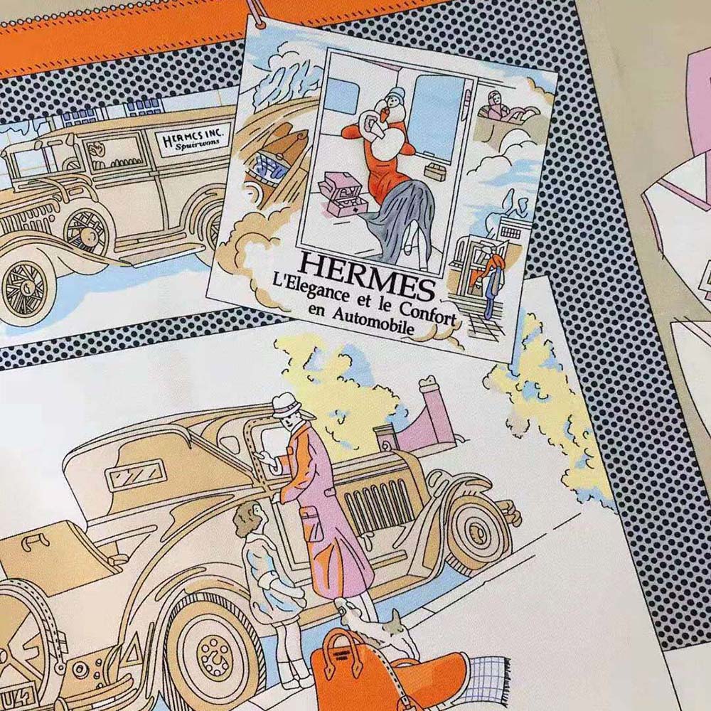 Hermes Women Confort en Automobile Scarf 70 in Silk Twill with Hand-Rolled Edges-Orange - image 6