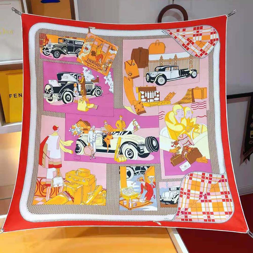 Hermes Women Confort en Automobile Scarf 70 in Silk Twill with Hand-Rolled Edges-Red - image 4