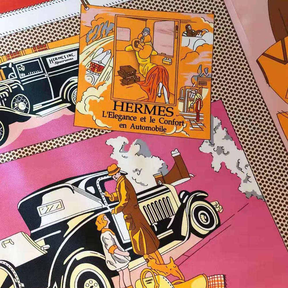 Hermes Women Confort en Automobile Scarf 70 in Silk Twill with Hand-Rolled Edges-Red - image 6