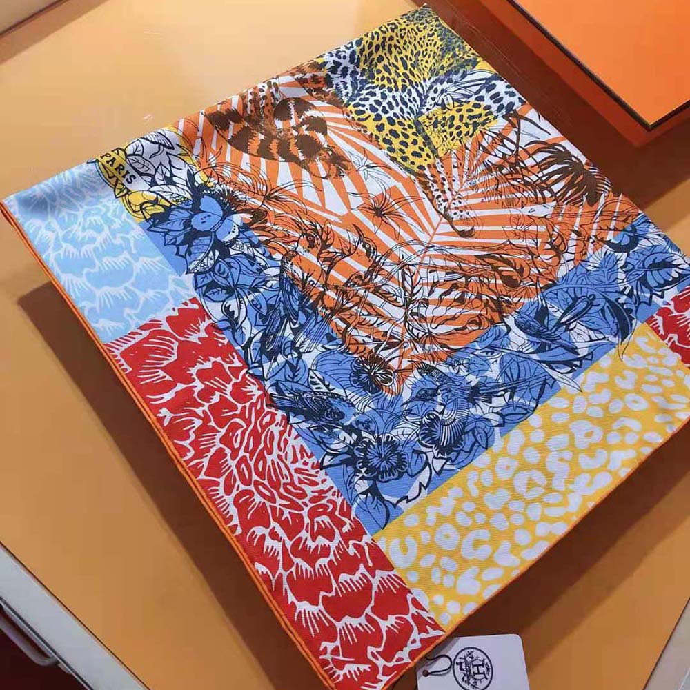 Hermes Women Jungle Love Stamped Scarf 70 in Silk Twill with Hand-Rolled Edges-Orange - image 5