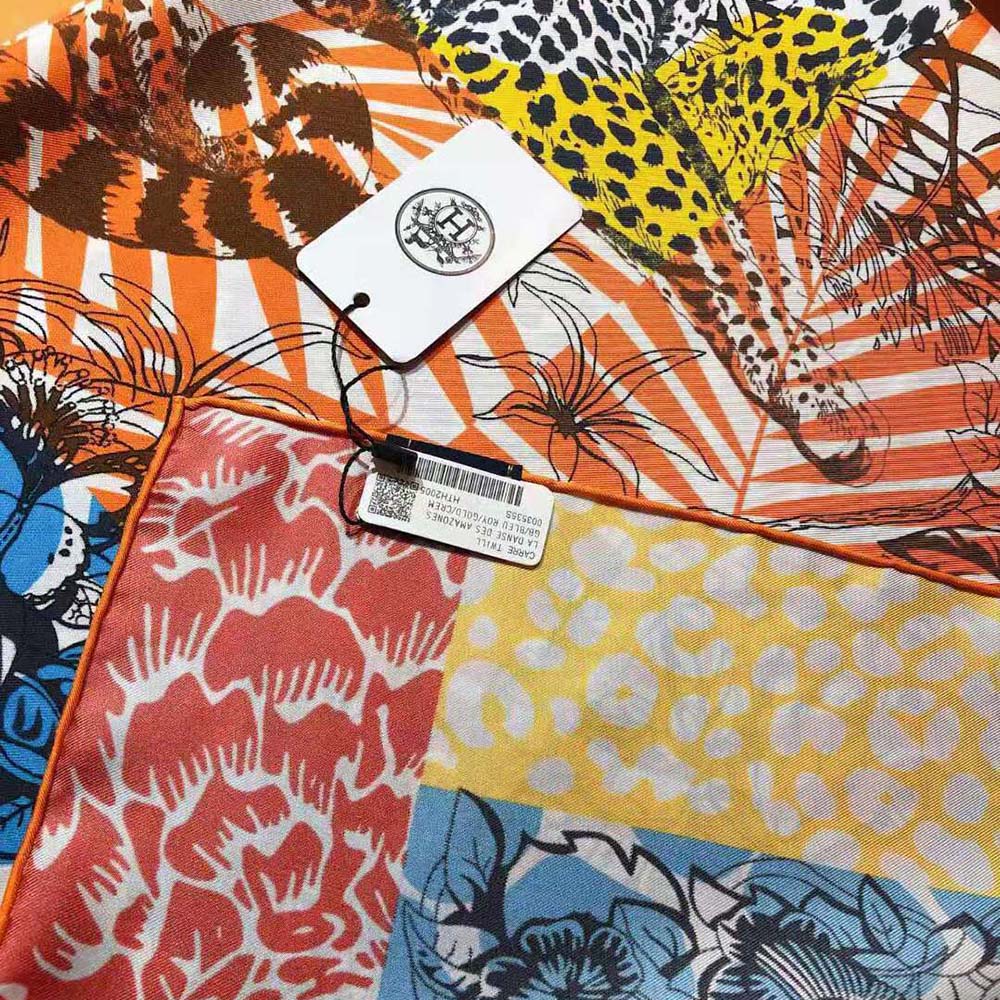 Hermes Women Jungle Love Stamped Scarf 70 in Silk Twill with Hand-Rolled Edges-Orange - image 7