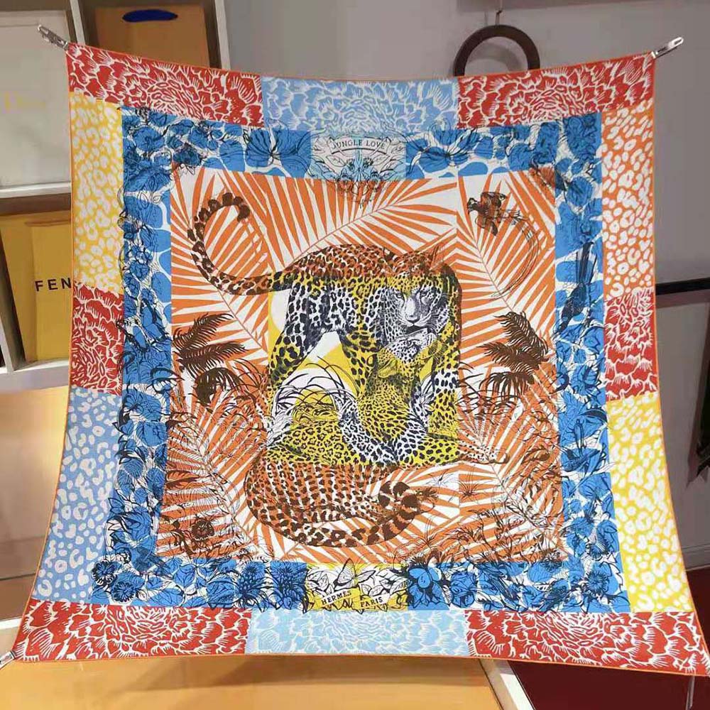 Hermes Women Jungle Love Stamped Scarf 70 in Silk Twill with Hand-Rolled Edges-Orange - image 4