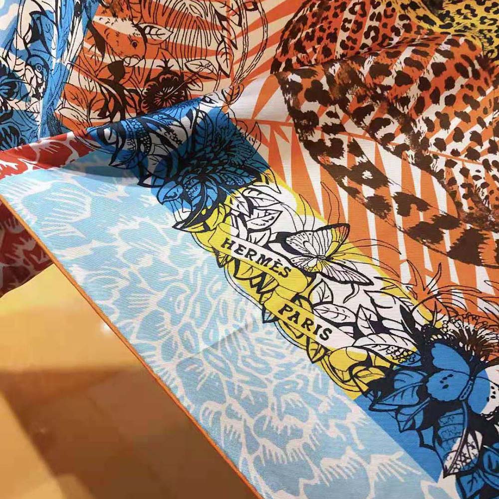 Hermes Women Jungle Love Stamped Scarf 70 in Silk Twill with Hand-Rolled Edges-Orange - image 6