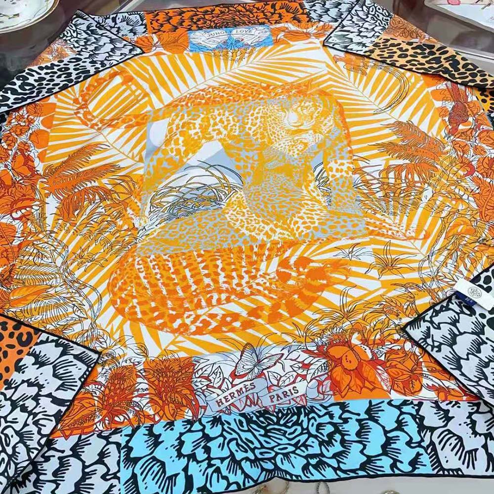 Hermes Women Jungle Love Stamped Scarf 70 in Silk Twill with Hand-Rolled Edges-Red - image 5