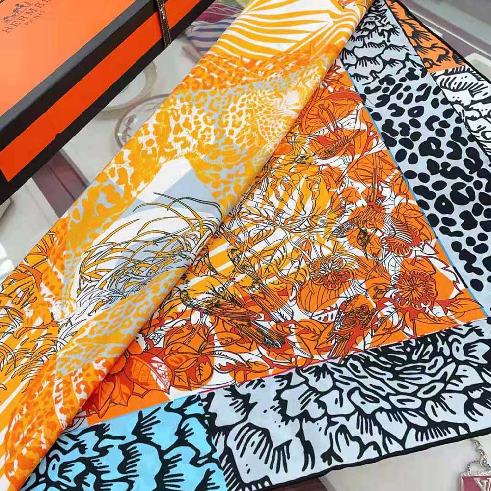 Hermes Women Jungle Love Stamped Scarf 70 in Silk Twill with Hand-Rolled Edges-Red - image 7
