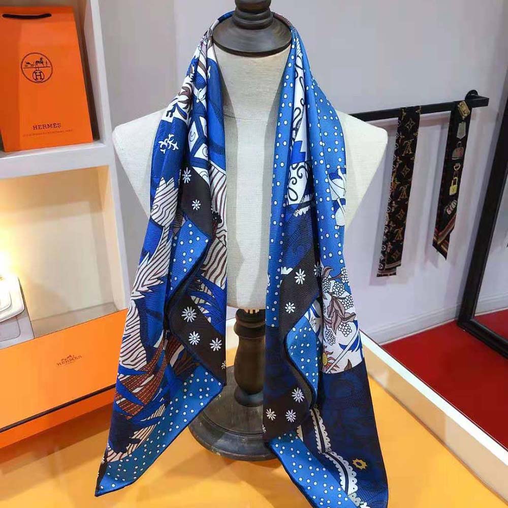 Hermes Women Le Premier Chant Scarf 90 styled as neck wrap
