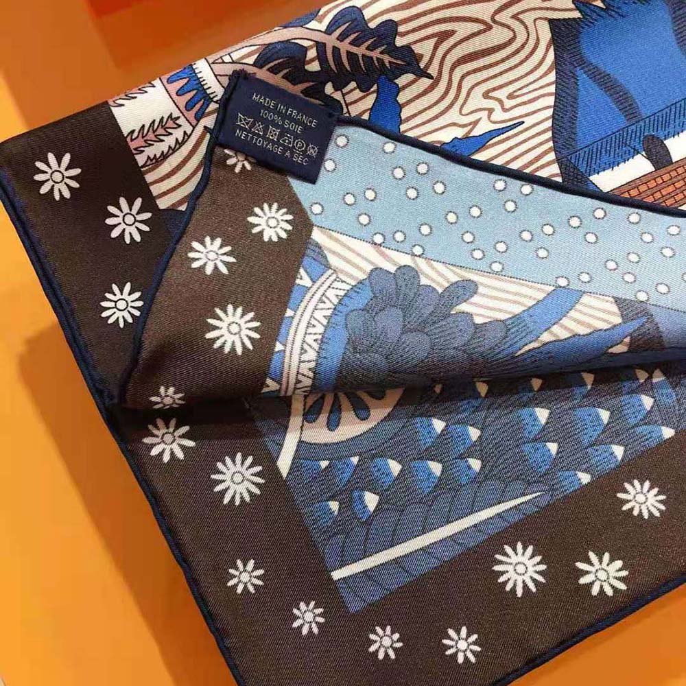 Hermes Women Le Premier Chant Scarf 90 in Silk Twill with Hand-Rolled Edges-Blue - image 6