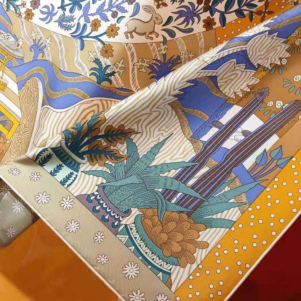 Hermes Women Le Premier Chant Scarf 90 in Silk Twill with Hand-Rolled Edges-Yellow - image 6