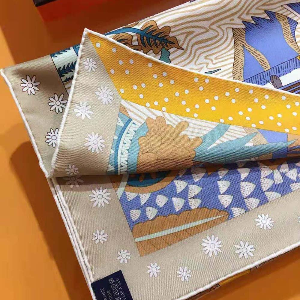 Hermes Women Le Premier Chant Scarf 90 in Silk Twill with Hand-Rolled Edges-Yellow - image 5