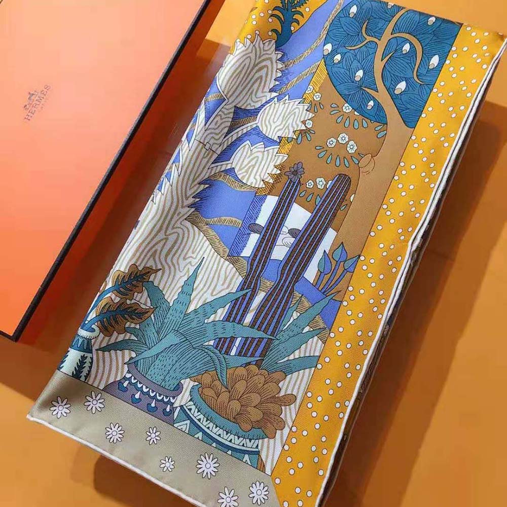 Hermes Women Le Premier Chant Scarf 90 in Silk Twill with Hand-Rolled Edges-Yellow - image 7